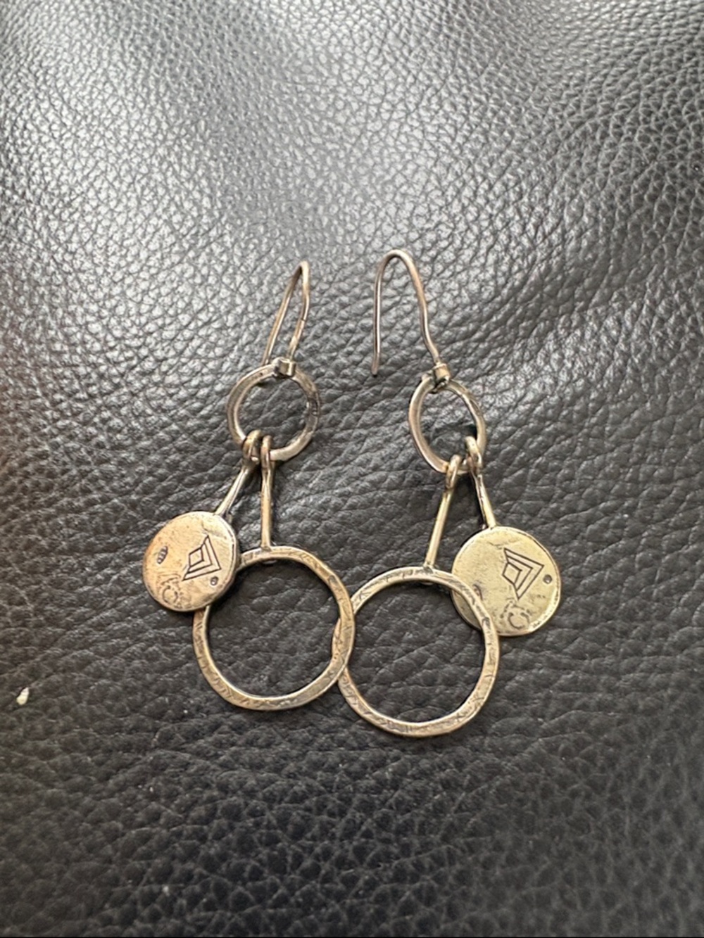 Rare Vintage Silpada Oxidized Sterling Silver Circle Disk Drop Hammered Earrings